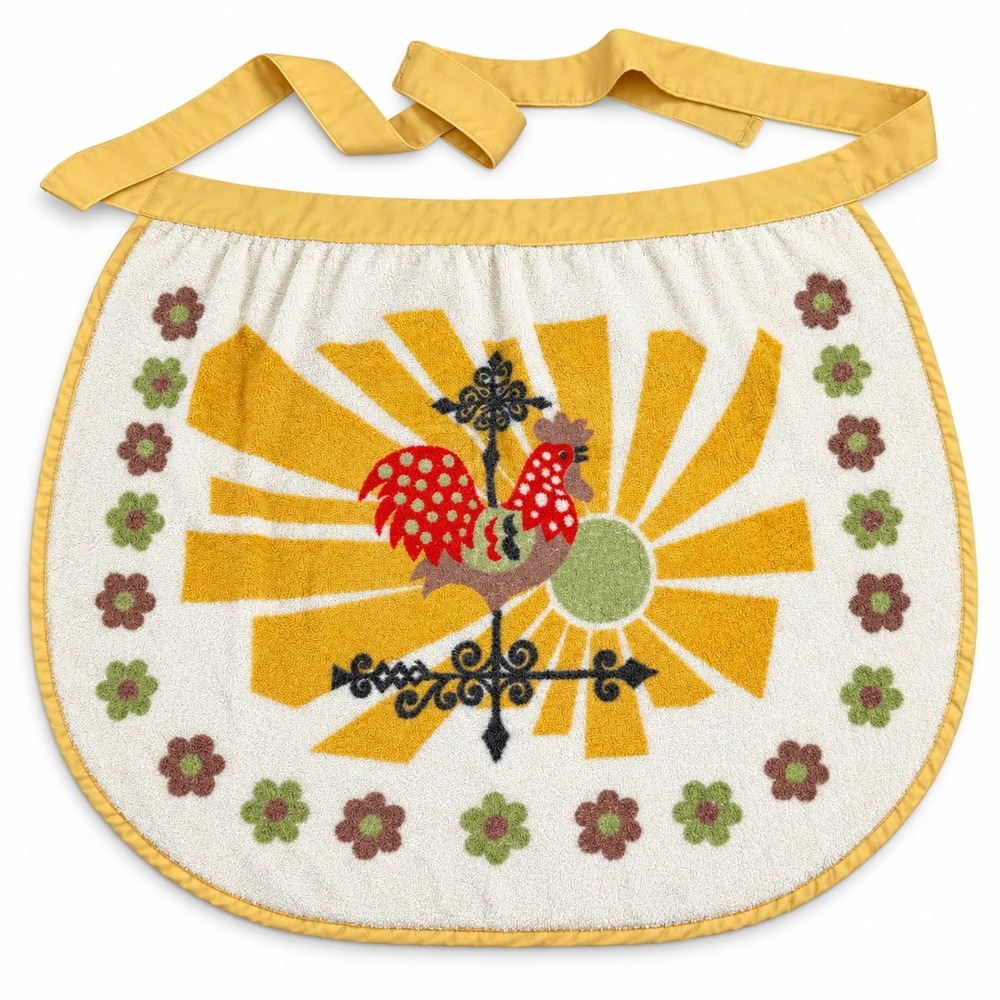 Fashion Manor Half Apron Vintage Rooster Sunburst Terry Cloth Retro Farmhouse